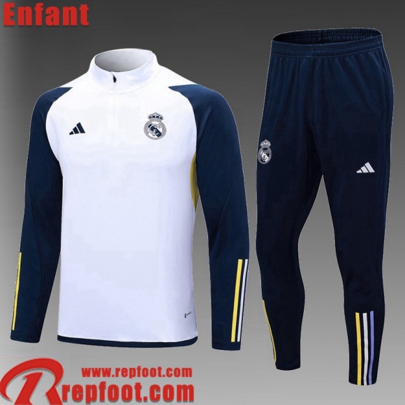 Real Madrid Survetement de Foot Blanc Enfant 23 24 TK668  Real Madrid Survetement de Foot Blanc Enfant 23 24 TK668