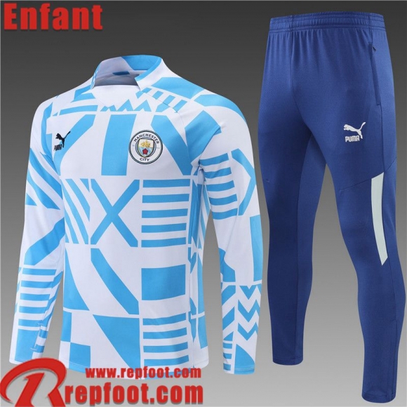 Survetement de Foot Manchester City bleu blanc Enfant 22 23 TK316