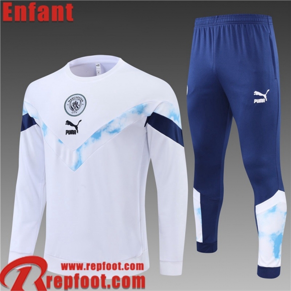 Survetement de Foot Manchester City Blanc Enfant 22 23 TK320