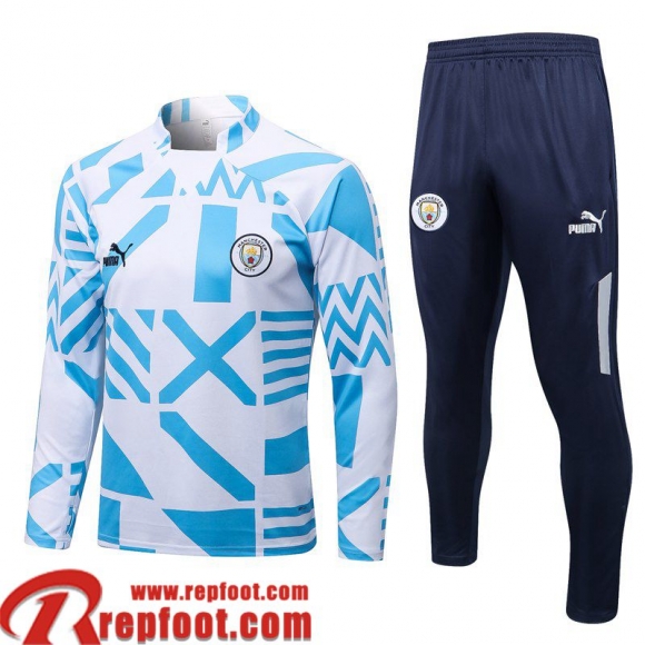 Survetement de Foot Manchester City Blanc bleu Homme 22 23 TG445