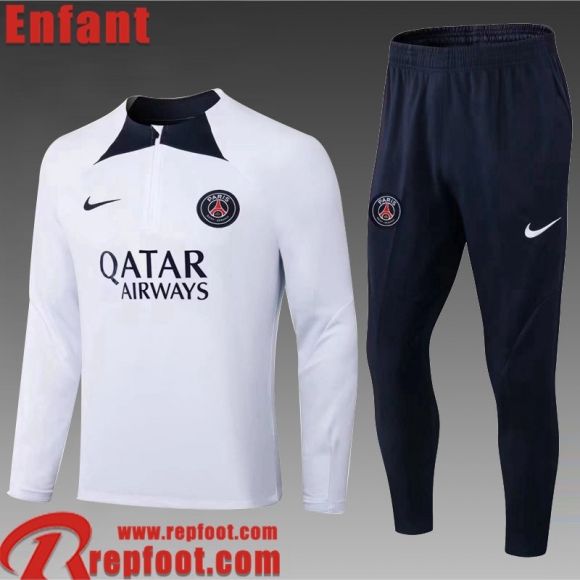 Survetement de Foot PSG Paris Blanc Enfant 22 23 TK346