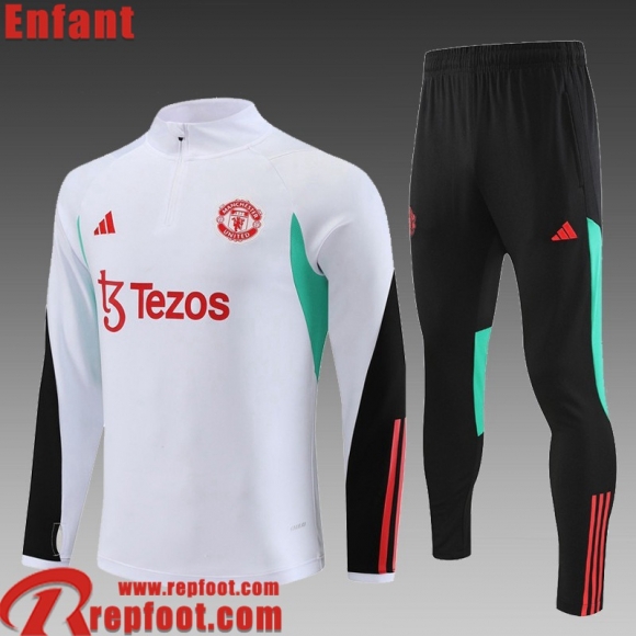 Manchester United KIT: Survetement de Foot Blanc Enfant 23 24 C05