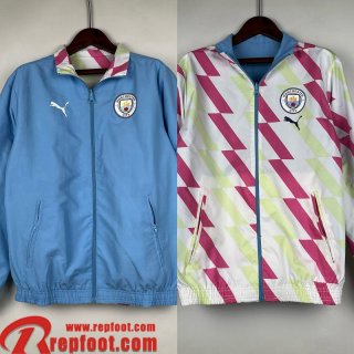 Manchester City Coupe Vent Reversible bleu clair-blanc Homme 23 24 D63